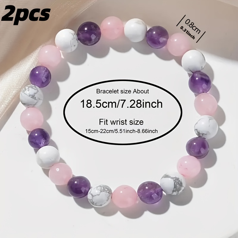 2pc Multicolor Natural Stone Halo Bracelet Set, Gift for Friends